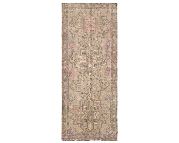 9 Ft Vintage Brown Persian Style Hand Knotted Low Pile Wool Runner Rug